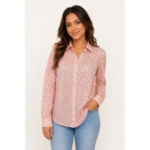 J Crew Perfect Womens Top Size 2 White Pink Floral Button Down Cotton Shirt